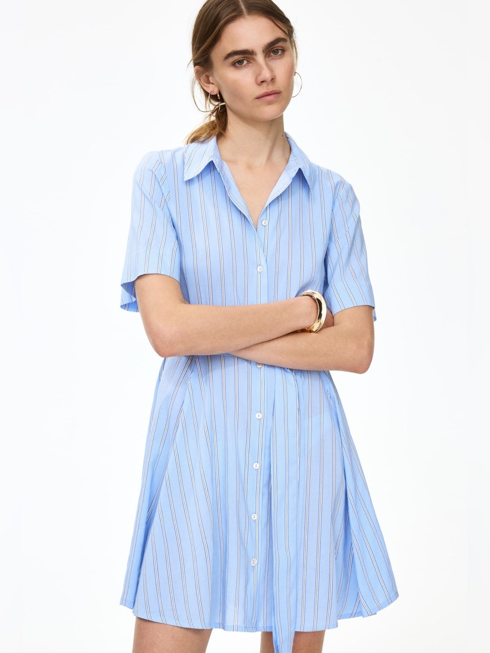 H&M Light Blue Striped Shirt Mini Dress